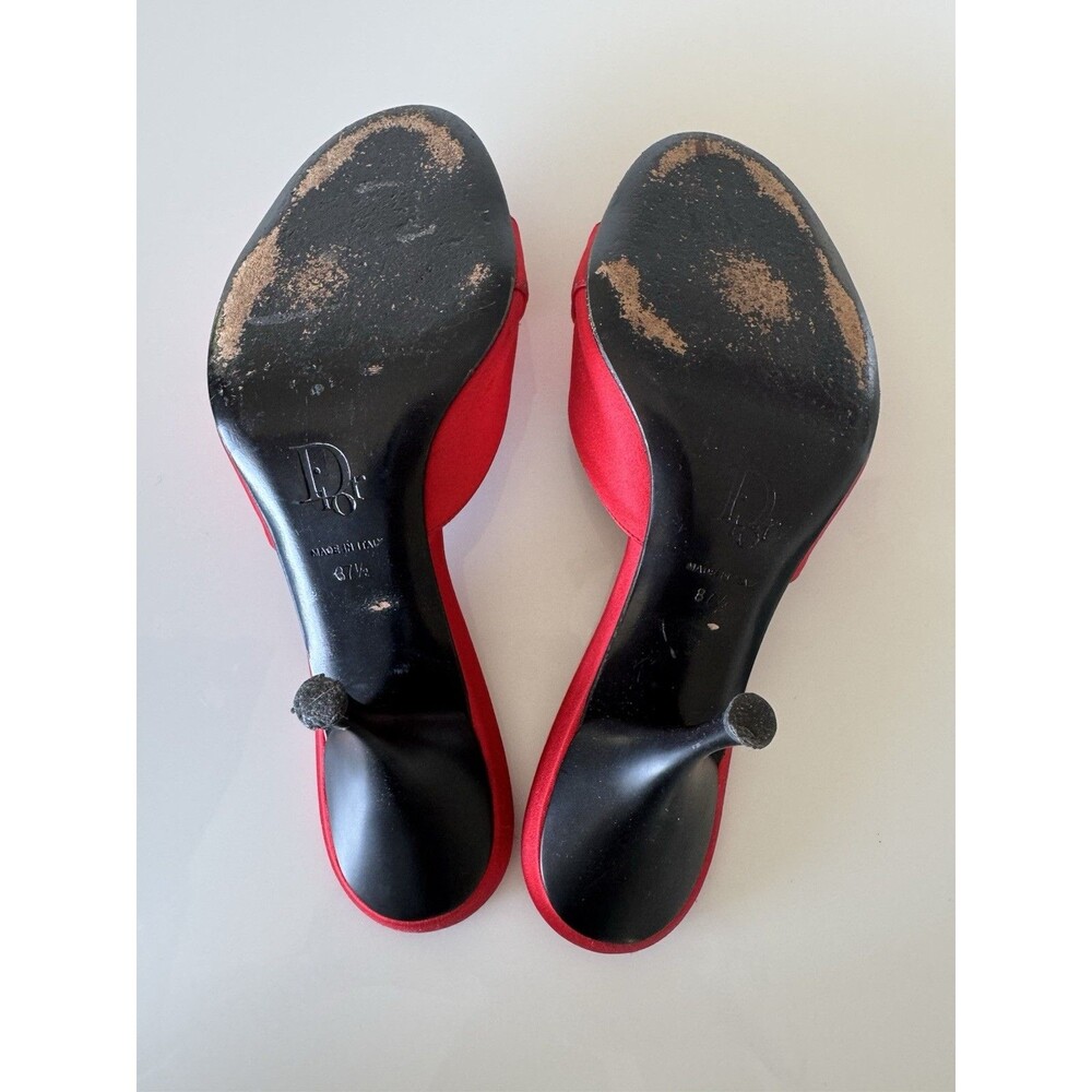 Vintage Dior Galliano Red Satin Lock & Key Mules EU 37.5 Authentic Shoes Y2K - Picture 8 of 11